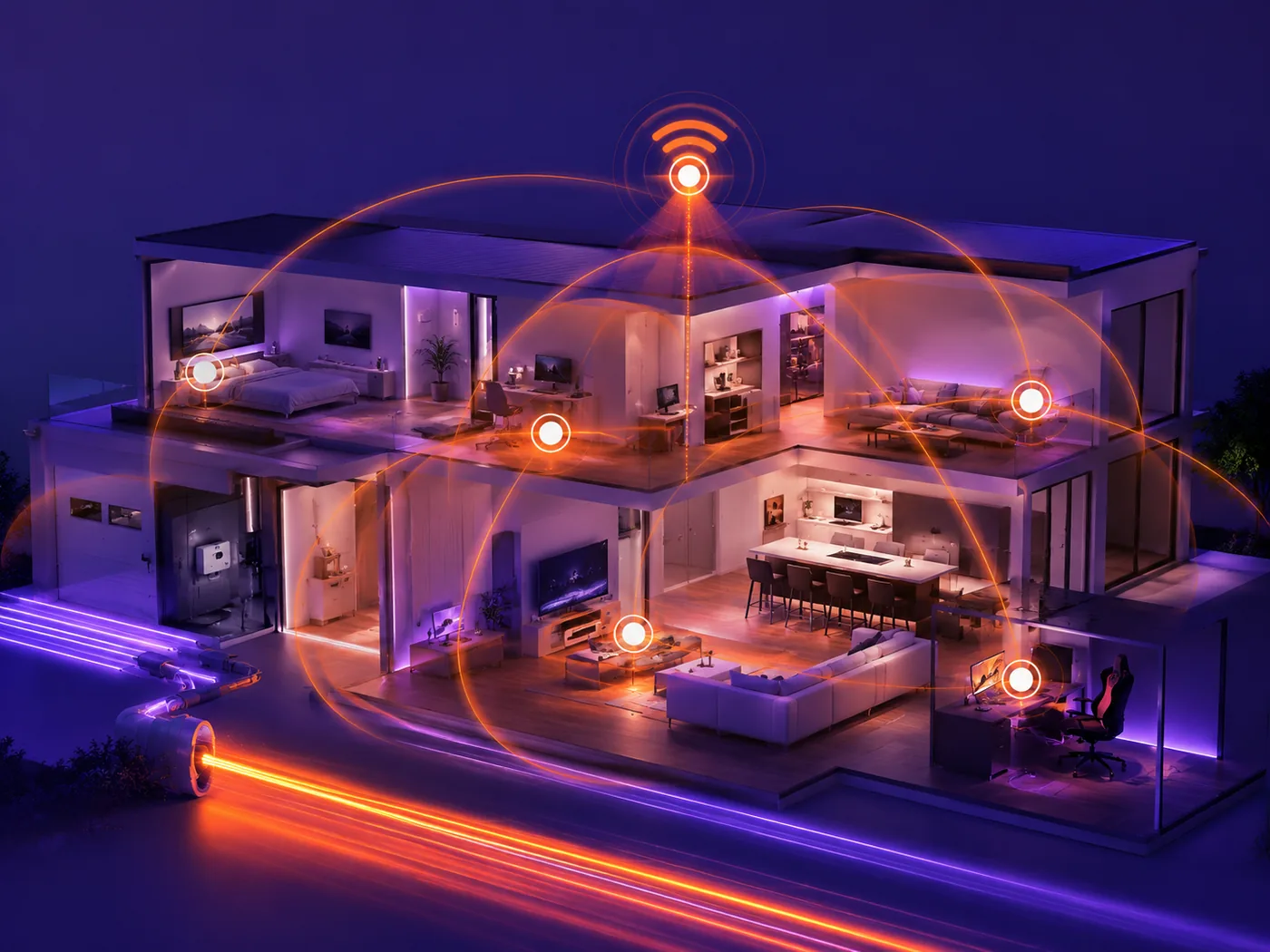 Casa conectada com fibra óptica e Wi-Fi